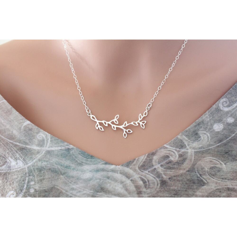 Sterling Silver Branch with Leaves Pendant Necklace - Picture 2 of 4